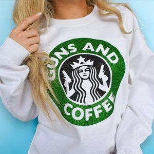 Guns & Coffee Starbies Full Glitter Sweater Oversized Sweatshirt